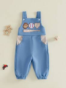 Baby Boys Overalls Romper Baseball Embroidery Sleeveless Jumpsuit Suspender Pants for Toddler - Azul - Ver 2