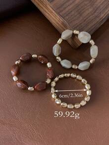Bộ 3 vòng tay hạt acrylic màu nâu dày dặn phong cách Boho cổ điển, sang trọng cao cấp dành cho nữ, các cặp đôi, dự tiệc và đeo hàng ngày. - Nhiều màu G - Xem 2