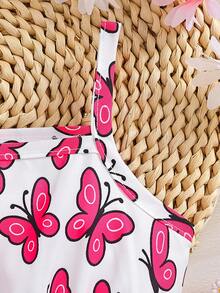 2pcs Baby Girl Summer Casual Elegant Cartoon Giraffe & Butterfly Print Dress + Hat Set, Lightweight For Spring/Summer - Hot Pink - View 5