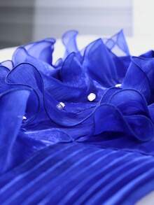 Plus Size Women's Blue Pleated Flare Dress V-Neck Sleeveless Asymmetrical Ruffle Hem Elegant Party Cocktail Midi Dress Wedding Spring - Blue - View 7