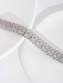 1 Set Luxury Elegant Cubic Zirconia Wheat Design Bracelet, Suitable For Women's Wedding & Party Wear, Excluding Gift Box - Silver - View 3