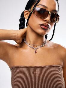 1 件时尚波西米亚风格红色心形仿珍珠双层项链，优雅高端感觉链条适合女性日常佩戴（手工链条按长度剪裁，未指定小吊坠数量） - 紅色 - 查看 6