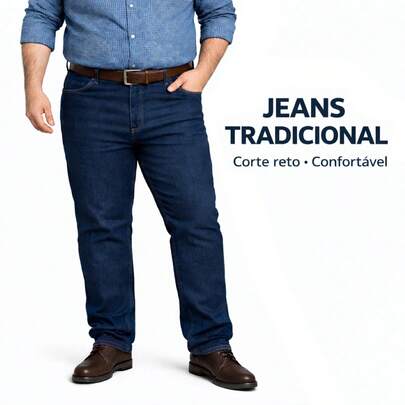 Calça Masculina Jeans Tradicional Grande Plus Size Com Elastano Lycra