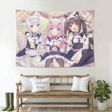 [ZLIENSZUS Anime Tapestry] ZLIENSZUS Nekopara Anime Wall Hanging Tapestry - A3 Size Soft Peach Light Beige Fabric, No Electricity Needed, Calming Maid Cat Girl Art For Office, Study, Bedroom, Camping & Travel Decor - Machine Washable Gift For Anime Fans, - 白色 - 查看 1