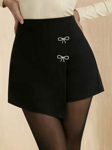 女士优雅休闲宽松裙裤套装，适合日常通勤和外出穿着，春夏黑色 - 黑色 - 查看 3