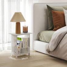 Small Side Table | Modern Bedside End Table With Storage Shelf, Coffee Table Lamp Stand For Living Room, Bedroom, Bathroom, Office & Hallway - White - View 3