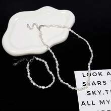 1 Necklace + 1 Bracelet Set, Fashionable Faux Pearl Beaded Jewelry Set For Women - A - View 2