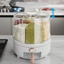 Household Rice Container, Grain Storage Box, Airtight Container, Insect-Proof And Moisture-Proof Rice Storage Box, Large Capacity 360-Degree Rotating Six-Compartment Grain Dispenser, Rice Bucket, Grain Storage Box, 6-Compartment Dispenser With Lid, Includes Measuring Cup, Suitable For Grains, Cereals, Pet Food, Millet And Flour. - White - View 8