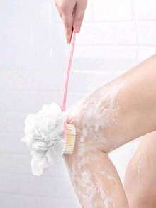1个二合一长柄沐浴刷，带丝瓜络，软毛按摩沐浴刷，去角质磨砂刷 - 多色 - 查看 6