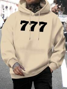 Men's New Style Personalized 777 Letter Print Casual Sweatshirt Fashion Drawstring Hoodie Autumn Winter Top Comfortable Versatile Long Sleeve Hooded Sweatshirt - Black - View 11