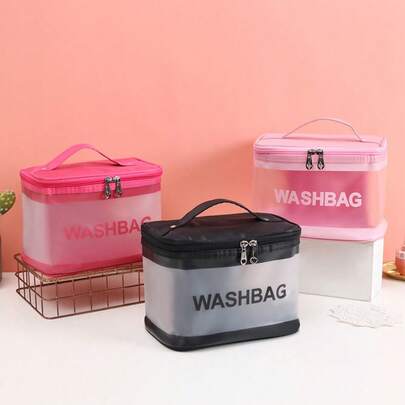 PVC Waterproof Makeup Bag, Portable Handheld Cosmetic Storage Pouch, Large Capacity Transparent Toiletry Bag For Travel