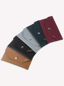 1pc Custom Gold Monogram Cash Envelope Wallet - Minimalist Vegan Leather Travel Wallet In Maroon Travel & Holiday Gift - Multicolor - View 2