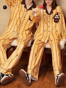 2pcs Disney Dumbo Print Cotton Long Sleeve Pajama Set For Women, Striped Homewear Suit, Spring/Autumn - Ginger - View 1