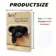 1Pc Charming Birthday Card Showcasing Cute Animals, Perfect As A Unique Birthday Gift For Friends, Family, Or Colleagues. On The Card, There Is A Cute Black Curly Haired Puppy Poking Its Head Out Of An Oval Hole. - 18*13cm - View 2