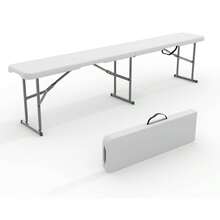 Banco Plegable de Plástico 6Ft, Portátil con Asa de Transporte, Impermeable HDPE para Exterior, Picnic, Camping y Fiestas, Blanco - Blanco - Ver 1
