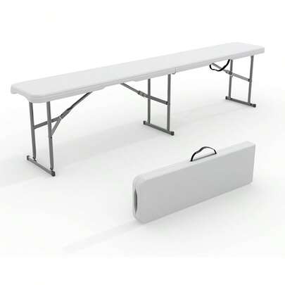 Banco Plegable de Plástico 6Ft, Portátil con Asa de Transporte, Impermeable HDPE para Exterior, Picnic, Camping y Fiestas, Blanco