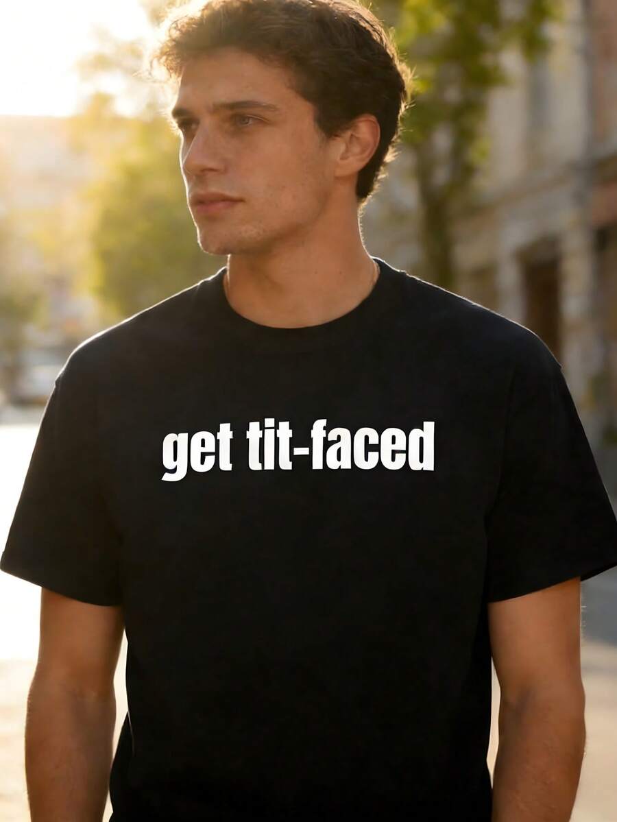 Men's Pure Cotton T-Shirt Funny Print T-Shirt Get T-Faced Party Funny Tee |   Bachelorette/ Bachelor Party Drinking Shirt,Mens Clothes,Summer Outfits,Streetwear,Y2k - Black - View 1