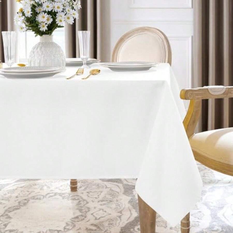 White Table Cloth Rectangular 140x200 Cm Wipe Clean Outdoor Tablecloth Stain Resistant Tablecloths Wipeable Washable Table Cover For Party Birthday Banquet Wedding Garden 55x78 Inch  Dfe - White - View 1