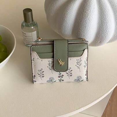 Blatt Metall Knopf kompakte Geldbörse minimalistische Mode Kurz Geldbörse für Frauen Geldbörsee Mini Geldbörse Portemonnaie Geldbörse klein Geldbörse süß Geldbörse Muttertags Geschenk Kreuzfahrt Essentiell süße Sachen Geldklammer