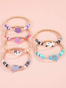 6件套可爱小猫铜镀珠弹力手链，女孩日常佩戴手链，闺蜜手链 - 彩色 - 查看 7