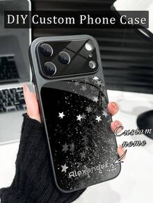 1pc Customized Name & Starry Sky Glitter Phone Case, Starry Night Monologue Pattern, Gift For Friends, Couples And Family. Compatible With IPhone 17/17Pro/17ProMax/17Air/16/16Pro/16ProMax/16Plus/15/15Plus/15Pro/15ProMax/14/14Plus/14Pro/14ProMax/13/13Pro/13ProMax/12/11 With Large Window Glass Matte Shell, Upgraded Full Camera Protection Anti-Shock Anti-Scratch Premium Case - Black - View 1