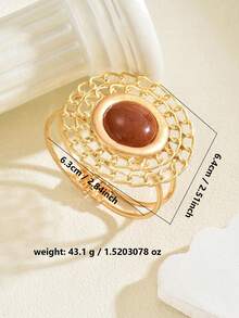 1pc Fashionable Casual Geometric Circle Bangle Bracelet, Suitable For Mother's Day, Party, Vacation, Holiday, Everyday Casual Wear - Yellow Gold - View 7