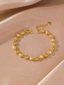 1条24K镀金铜珠手链，百搭饰品，女士礼品 - 金黃色 - 查看 1