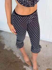 Quần legging nữ Dila Polly kiểu dáng cổ điển retro, họa tiết chấm bi tương phản, quần lửng đa năng cho trang phục cuối tuần, trang phục thường ngày mùa hè. - màu đen - Xem 3