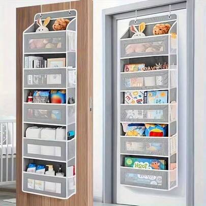 Over-The-Door Hanging Storage Organizer Bag, No Drilling Required, Large Capacity Multi-Layer Transparent Design, Fully Utilizes Vertical Space, Categorized Storage For Various Items, Effectively Enhances Space Utilization And Keeps Things Tidy.