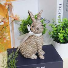 Resin Woven Texture Rabbit Figurine Set (With White Ribbon) - Adorable Rabbit Design, Suitable For Placing On Living Room Shelves, Patio Tables, And Vanity, Creating A Warm And Charming Atmosphere, A Popular Accessory For Fashionable Indoor And Outdoor Decor. Easter Decoration, Easter Gift - Multicolor - View 8