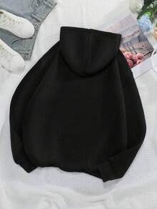 Moletom Canguru Feminino Corações e Flamingo Capuz e Bolso Estiloso e Delicado Quentinho Algodão de Qualidade - Preto - Visão 3