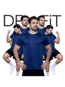 Kit 5 Camiseta Masculina Dry Fit Academia Treino Corrida Ciclismo Básica Blusa Lisa Camisa Malhar Dia A Dia - Azul Marinho - Visão 1