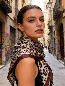 1 pieza Pañuelo clásico y elegante con estampado de leopardo, de textura suave y estilo retro, pañuelo de cabeza con protección solar ideal para viajes y vacaciones - Multicolor - Ver 2
