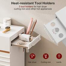 Salon Trolley Cart With Lockable Wheels, Rolling Hair Cart With 3 Dryer Holders For Hair Stylist, Wall Mount Makeup Organizer Stations Cabinet For Beauty Spa Barbershop Tattoo - 白色 - 查看 3