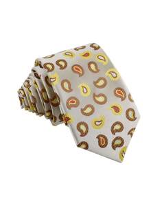 ZLQ&GOU 2 件套米色腰果花纹男士涤纶提花领带和口袋巾，商务休闲正装领带 - 杏色 - 查看 5