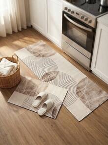 1 pièce Tapis de cuisine long en caoutchouc, motif géométrique coloré, style nordique haut de gamme, tapis de cuisine, tapis long pour la buanderie, matériau épais et confortable, facile d'entretien lavage en machine, paillasson d'entrée pratique pour la décoration de la maison, convient pour la salle à manger, la cuisine, la buanderie, l'entrée intérieure, cadeau idéal pour l'automne/l'hiver - Tabac - Voir 5