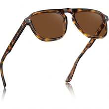 ¡RecomendadoCARFIA lentes de sol hombre polarizadas con protección UV400 - diseño clásico de pilot marco de acetato para conducción, pesca CA5355¡Top de Temporada - H: Gafas carey con lentes marrones - Ver 10