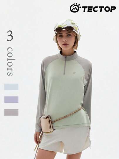 TECTOP Women's 1/4 Zip Mock Neck Long Sleeve T-Shirt, Breathable & Comfortable, Fitness Running Sports Top