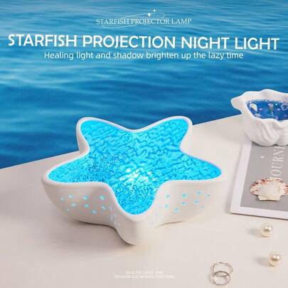 Starfish Water Wave Projector Lamp - 7 Color Holographic Ocean Light Effect, Therapy Night Light For Relaxation, Sleep Aid, Mood Desktop Decor