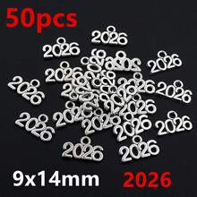 50个15x18毫米毕业帽年份数字2024 2025 2026吊坠饰品 DIY珠宝制作饰品配件 复古镀银饰品 - 復古銀色 - 查看 12