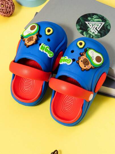 Girls And Boys' Soft-Soled Breathable Slip-On Shoes With Cartoon-Shaped Perforated Design. Comfortable And Versatile Platform Flip-Flops For Home, Outdoor And Beach Wear.