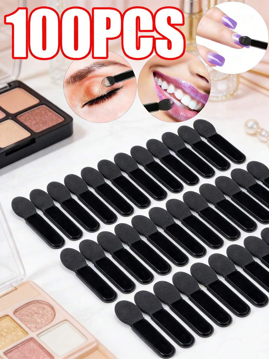 100支/50支/5支装多功能化妆刷，一次性化妆刷，眼影刷，眉刷，美甲刷，美甲晕染刷，美容工具，美甲工具 - 黑色 - 查看 1