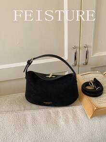 1pc Solid Color PU Leather Women's Shoulder Crossbody Bag,  With Adjustable Strap, Suitable For Travel, Shopping, Dating, Great Gift - Black - View 5