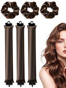 6件套免加热卷发器+缎面发圈套装，慵懒睡眠卷发工具，无损伤 - 彩色 - 查看 8