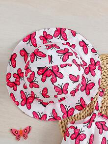 2pcs Baby Girl Summer Casual Elegant Cartoon Giraffe & Butterfly Print Dress + Hat Set, Lightweight For Spring/Summer - Hot Pink - View 6