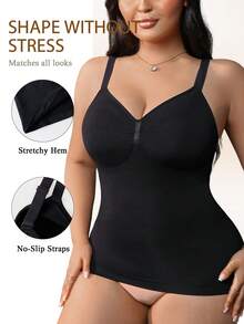 1件装女士无缝塑身上衣，收腰收腹，简约舒适褶皱设计塑身衣 - 黑色 - 查看 5
