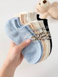 5 Pairs Women's Cute Cartoon Bear Pattern Casual Ankle Socks, Suitable For Daily Wear, All Seasons - Multicolor - View 9