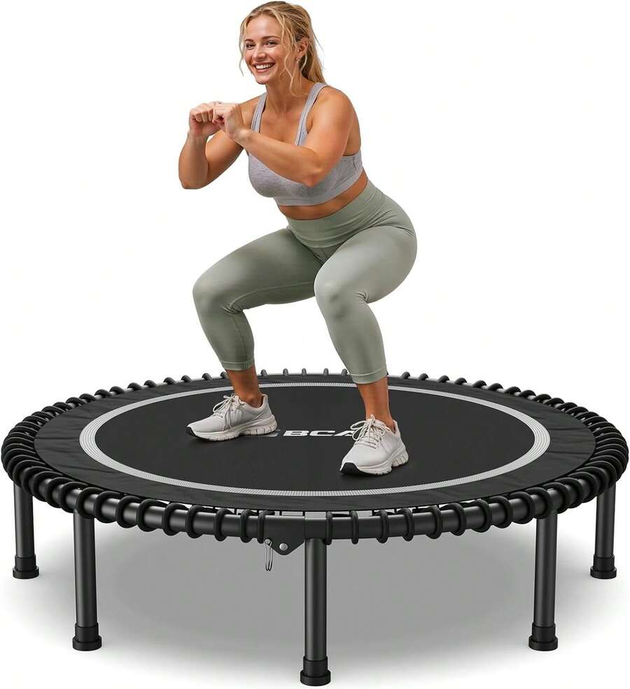 FLYBIRD 48 INCH 550LBS Foldable Mini Trampoline, Adult Fitness Trampoline With Durable Bungees, Stable & Quiet Exercise Rebounder,Great Mini Trampoline For Indoor/Garden Workout - Bạc - Xem 1