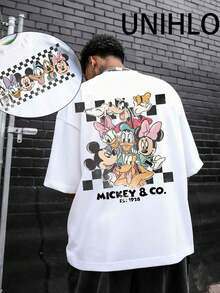 Disney UNIHLO  Street Life Men's Casual Loose   Mickey    Cartoon  Print Short Sleeve T-ShirtSummer - 白色 - 查看 1