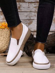 新款一脚蹬平底帆布鞋，舒适休闲乐福鞋，步行鞋，时尚休闲百搭 - 白棕 - 查看 5